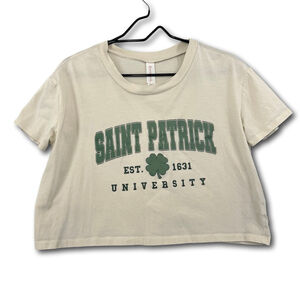 Alternative Saint Patrick University Cropped T Shirt Cream Green Woman’s Size M